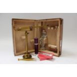 Brass 'Westphal' hydrostatic beam balance with tweezers, weights and thermometer,