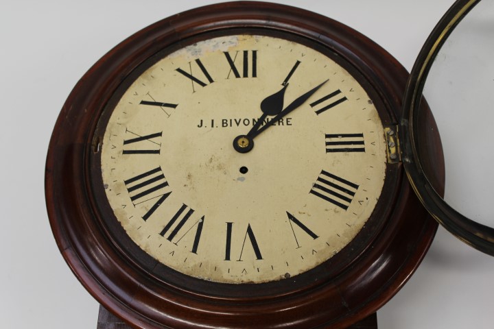 Victorian drop-dial wall clock with eight day fusee movement, twelve inch white dial signed - J. I. - Image 2 of 5