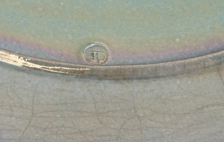 Large studio pottery charger with blue lustre crackle glaze, signed - J. D., 57cm diameter CONDITION - Image 3 of 4