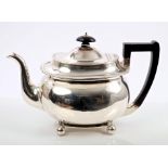 Victorian silver teapot of compressed baluster form, with gadrooned border,