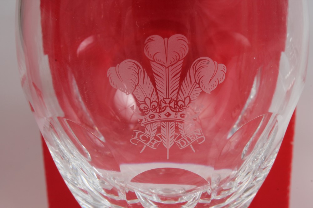 HRH The Prince of Wales - four Royal Brierley Presentation cut glass goblets with etched Prince of - Image 3 of 4