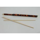 Pair of antique ivory chopsticks, housed within an ivory mounted tortoiseshell case,