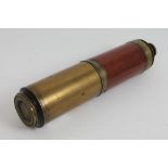 19th century brass and mahogany three-draw telescope, signed Taunton, London Day or Night,