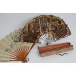 J Duvelleroy, Paris; Late 19th Century hand painted fan with abalone sticks,