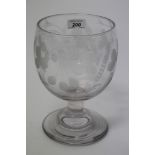 19th century engraved glass harvest rummer of typical form on stepped circular foot,