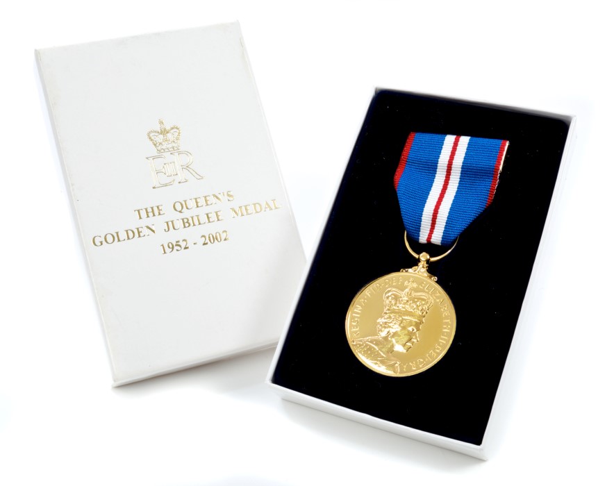 HM Queen Elizabeth II - The Queen's Golden Jubilee medal 2002 - unnamed as issued in original box