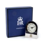 HM Queen Elizabeth II - Presentation silver plated carriage alarm clock with quartz movement,
