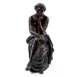Continental bronze figure of a classical lady, the semi-clad figure in contemplative pose,