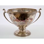 1930s silver twin-handled rose bowl of circular form, with gadrooned border,