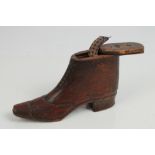 19th century prisoner of war carved treen snuff shoe,