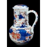 Early 18th century Chinese Imari jug and cover with bulbous body and high cylindrical neck, slightly