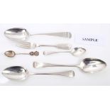Large selection of Georgian and later silver flatware, including eight tablespoons,