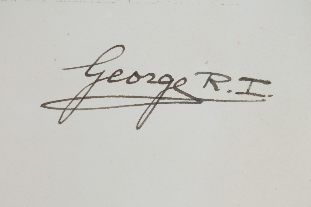 HM King George VI - fascinating Wartime signed official two-page document with gilt embossed Royal - Image 2 of 3