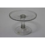 Georgian glass tazza with circular tray top with wrythen and ringed support on splayed dome-shaped