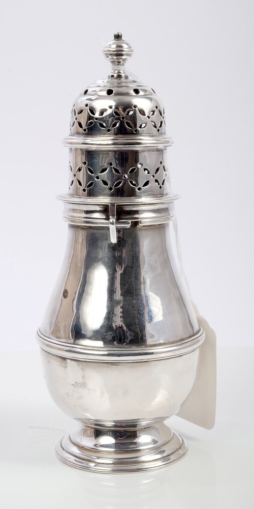 Late Victorian Britannia Standard silver sugar caster of baluster form,