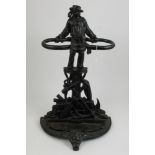 Victorian black printed cast iron stick stand, modelled with sailor back plate,