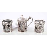 Early 19th century French silver three piece condiment set,