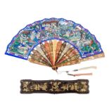 19th century Chinese export papier mâché and painted paper fan,