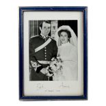 HRH Princess Anne The Princess Royal and Captain Mark Phillips - signed black and white Wedding Day