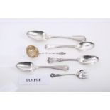 Selection of Georgian and later silver flatware, including tablespoons, dessert spoons, teaspoons,