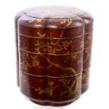19th century Japanese lacquer and gilt heightened stacking box (jubako) of hexafoil form,