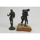 19th century Continental Grand Tour bronze sculpture of wrestlers, raised on stone base, 17cm high,