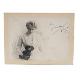 HM Queen Ena of Spain - fine signed informal portrait photograph of The Queen, with her dog,