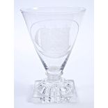 Georgian glass rummer with trumpet bowl, engraved with a three-masted Man o' War,