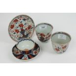 Pair of 18th century Chinese Imari wine cups of flared cylindrical form on straight foot,