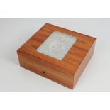 Good quality modern Lalique glass mounted satinwood jewellery box,