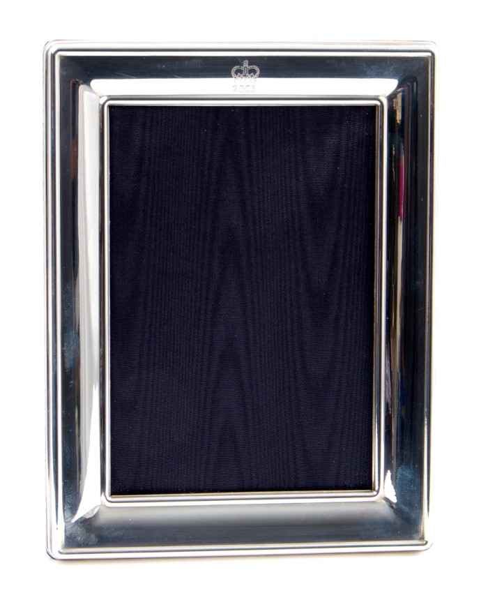 HM Queen Elizabeth II - silver Presentation photograph frame with engraved Crown and 2003 to top