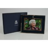 HM Queen Elizabeth II - Presentation silver plated and blue leather photograph frame with silver