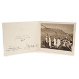 HM King George VI and Queen Elizabeth - signed 1948 Christmas card with gilt embossed crown to