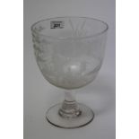 Large 19th century glass rummer, the flared bowl on tall stem and stepped spread foot finely