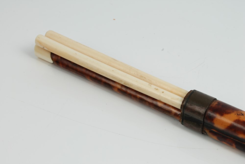 Pair of antique ivory chopsticks, housed within an ivory mounted tortoiseshell case, - Image 2 of 5
