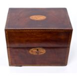 Regency mahogany and inlaid decanter box of rectangular box form, inlaid with shell paterae and