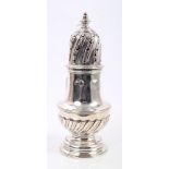 Victorian silver sugar caster of compressed baluster form, with wrythen decoration,