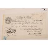 Banknote - Bank of England, London, 11th Aug. 1924 - E. M. Harvey - white Five Pound Note.