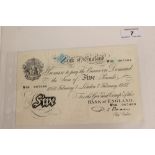 Banknote - Bank of England, London, 7th Feb. 1952 - P. S. Beale - white Five Pound Note.