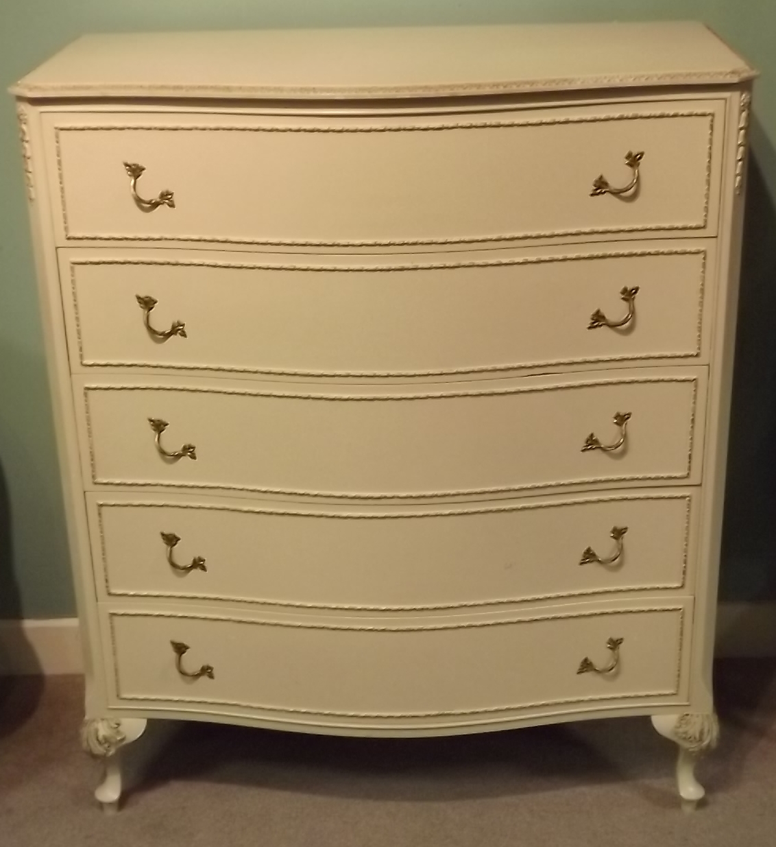 Hand Painted Serpentine Chest of Drawers