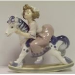 Lladro Figure Young Girl on Rocking Hors