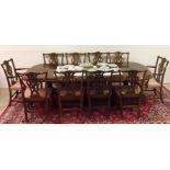 Very Impressive Inlaid Mahogany Dining Table with Two Extra Leaves plus 8 Matching Chairs and 2