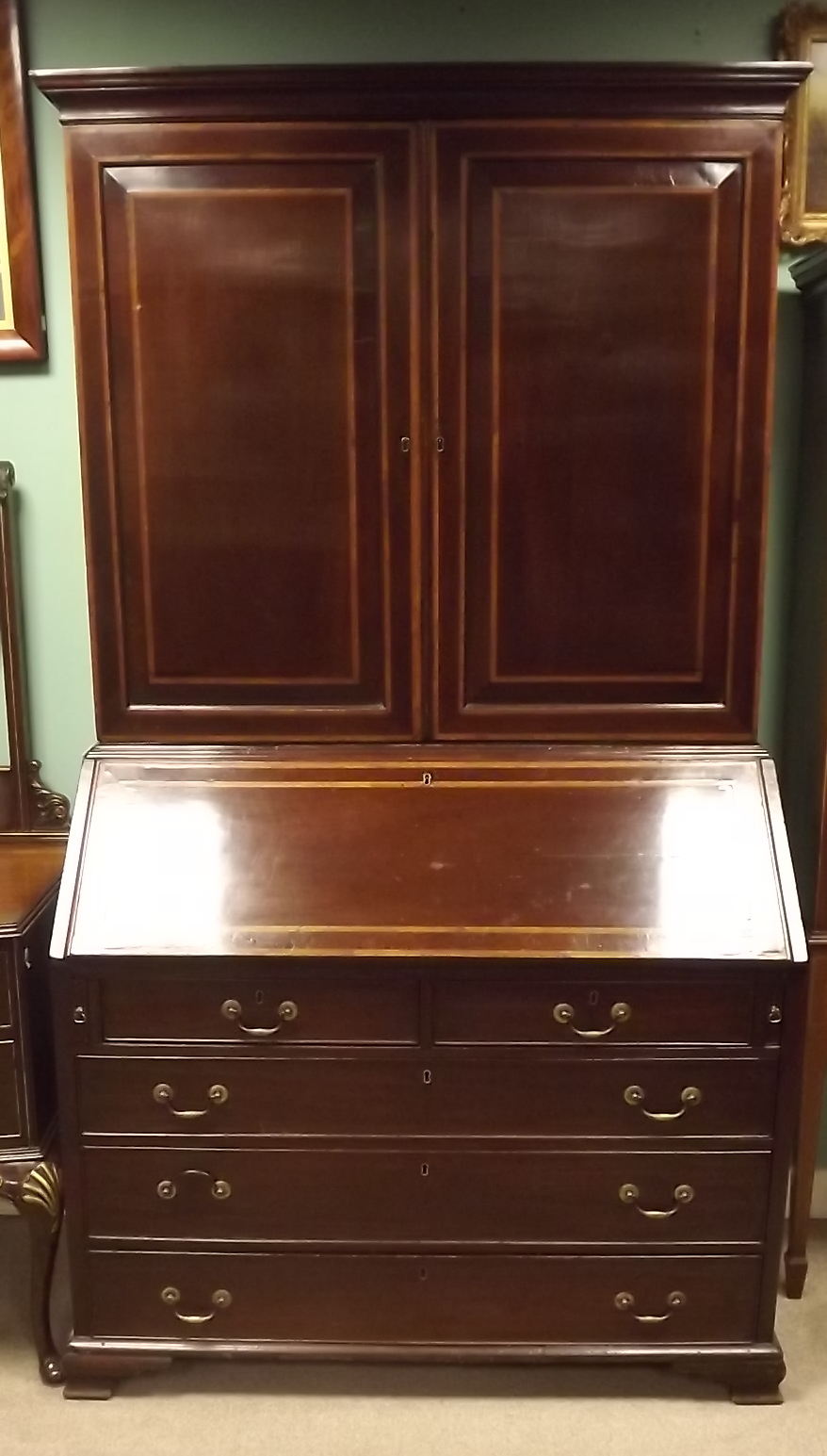 Georgian Inlaid Mahogany Bureau Bookcase