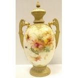 Victorian Austrian Two Handled Blush Ivory Lided Vase Signed Ernst Wahliss