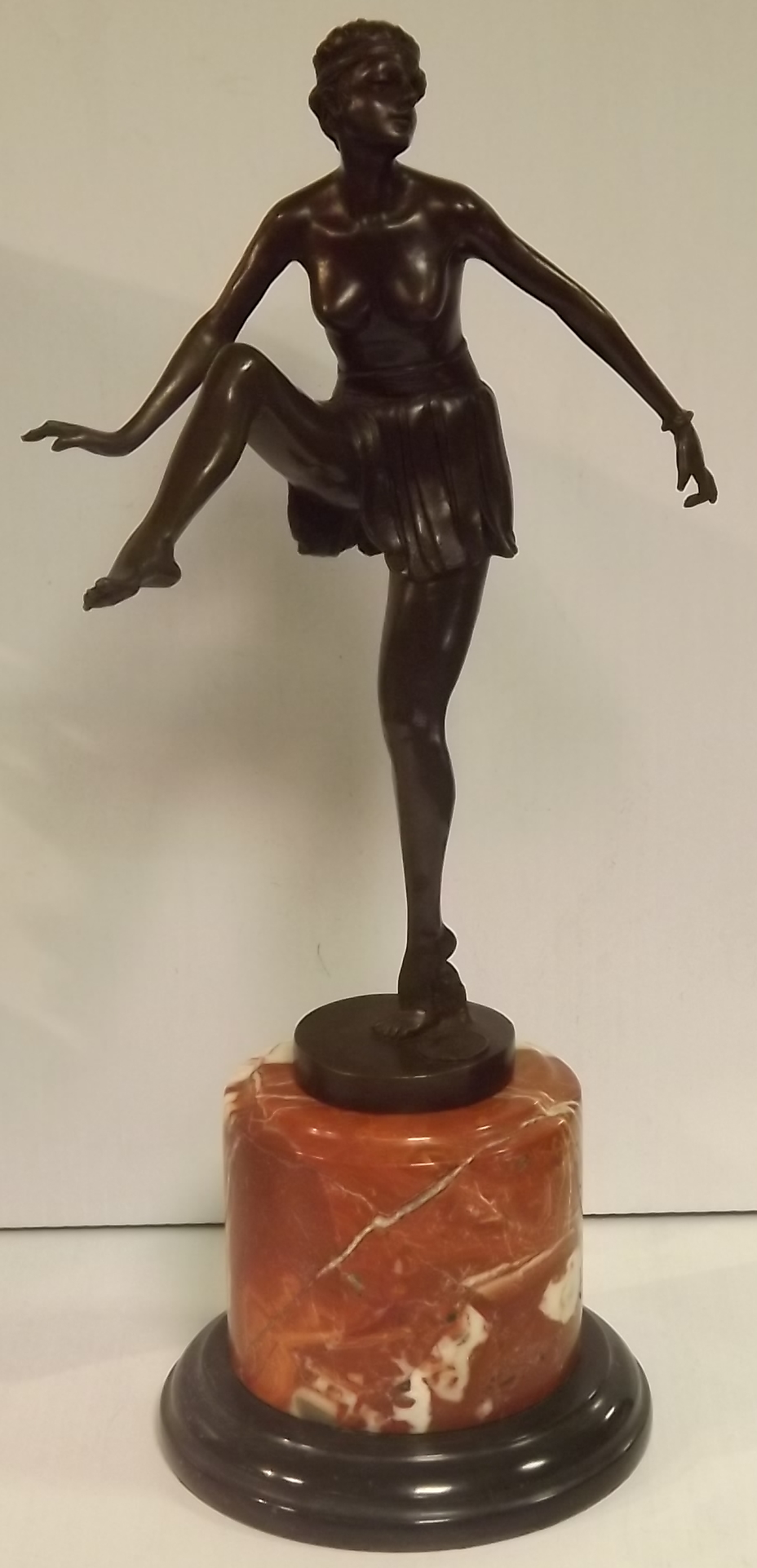 Large Art Deco Style Bronze on Marble Base stamped D.