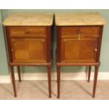 Pair of French Inlaid Kingwood Marble Top Night Stands