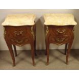 Pair of Very Impressive Marble Top Inlaid Kingwood Night Stands