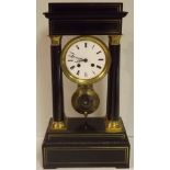 Victorian Ebony Brass Inlaid Four Pillar Mantle Clock