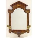 Quiet Rare Late Victorian Inlaid Rosewood Console Mirror with Matching Brass Candle Sticks