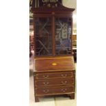 Quality Edwardian Period Inlaid Mahogany Bureau Bookcase